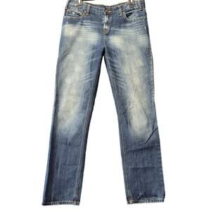London Jean Blue Acid Wash Denim Distressed Y2k Grunge Classic Womens Size 6 Zip